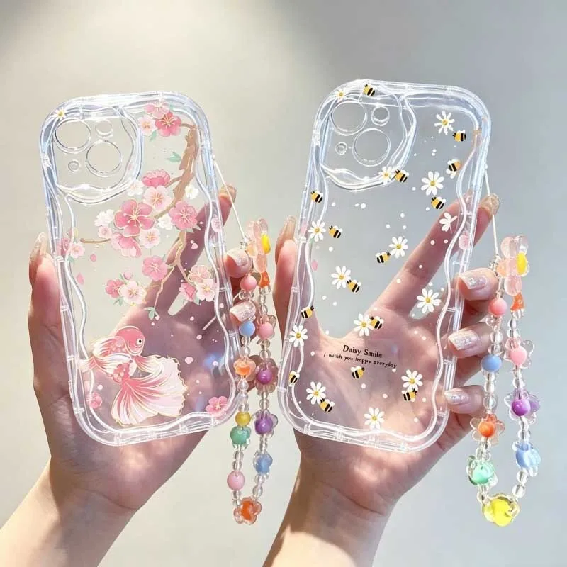 Cute Smile bee Flower Wrist St - Cute Cartoon Wrist Strap Silicone Case ulasan dan harga