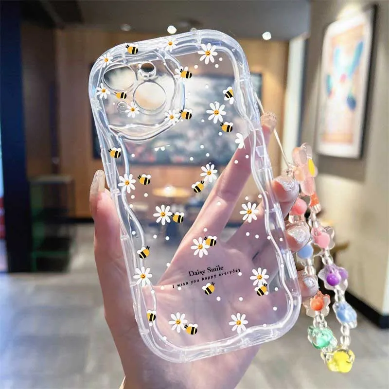 Cute Smile bee Flower Wrist St - Cute Cartoon Wrist Strap Silicone Case ulasan dan harga